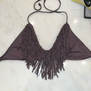 Like New, L*Space Fringe Bikini Top in Brown, Size L.